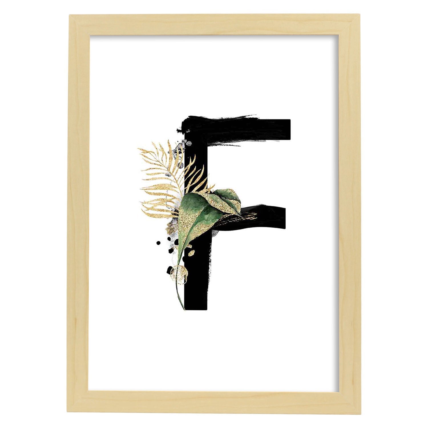 Poster de letra F. Lámina estilo Jungla Negra con imágenes del alfabeto.-Artwork-Nacnic-A3-Marco Madera clara-Nacnic Estudio SL