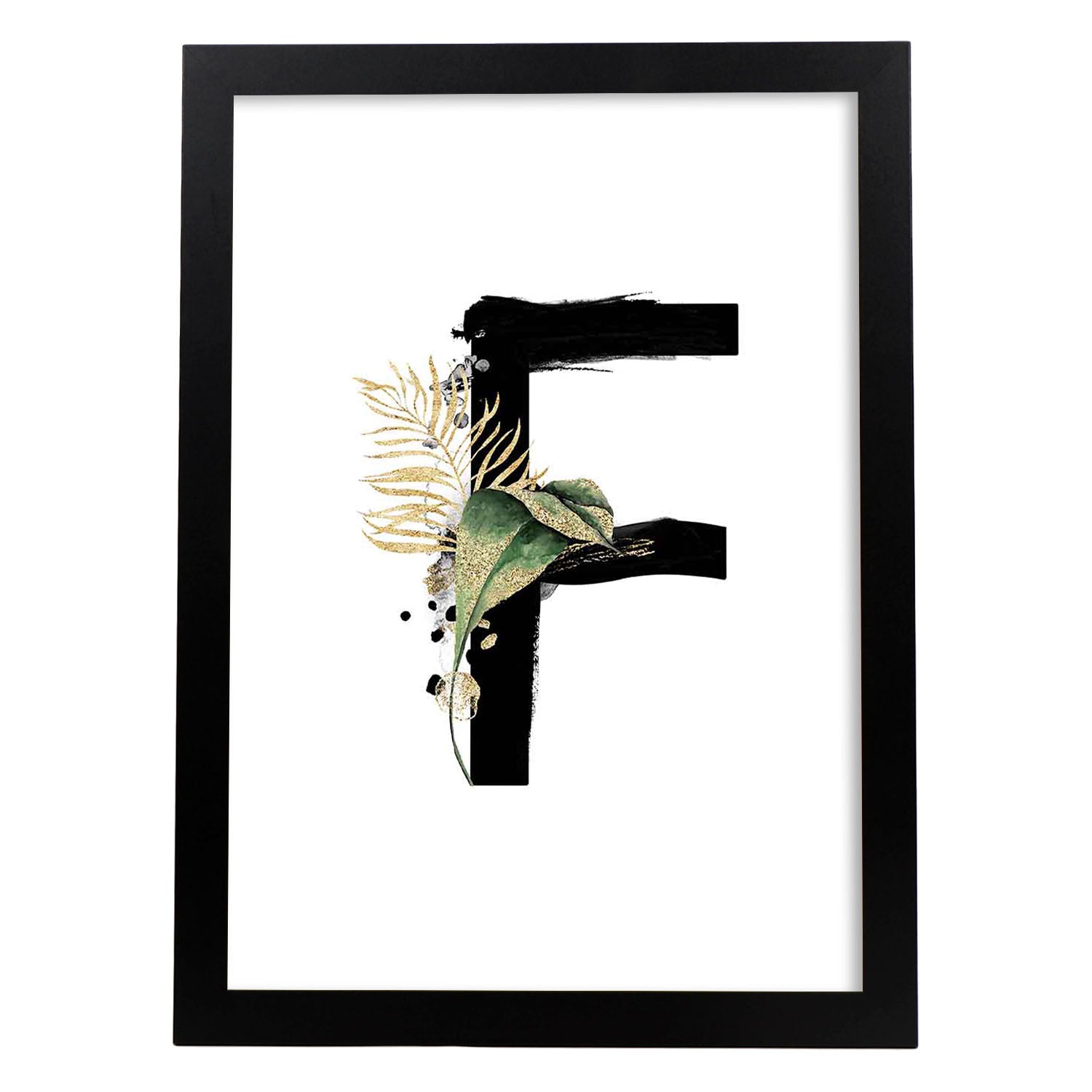 Poster de letra F. Lámina estilo Jungla Negra con imágenes del alfabeto.-Artwork-Nacnic-A3-Marco Negro-Nacnic Estudio SL