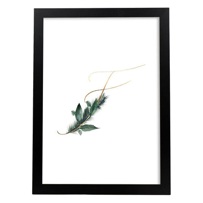 Poster de letra F. Lámina estilo Verde Fino con imágenes del alfabeto.-Artwork-Nacnic-A4-Marco Negro-Nacnic Estudio SL