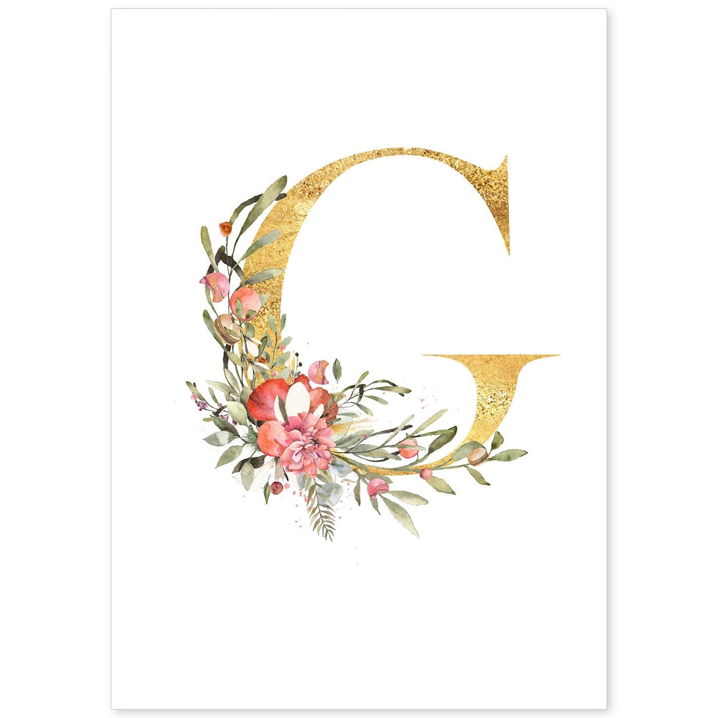 Poster de letra G. Lámina estilo Dorado Rosa con imágenes del alfabeto.-Artwork-Nacnic-A4-Sin marco-Nacnic Estudio SL