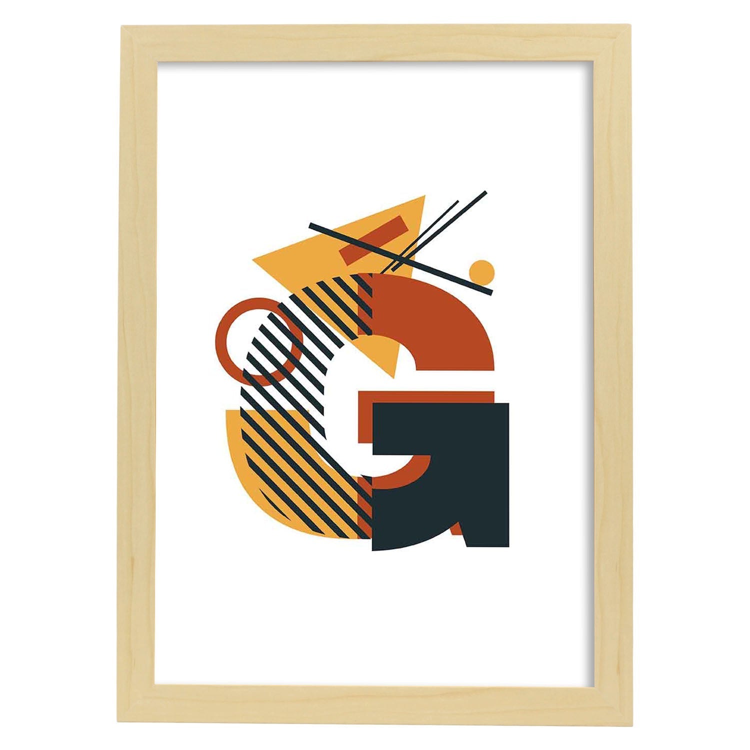 Poster de letra G. Lámina estilo Geometria con formas con imágenes del alfabeto.-Artwork-Nacnic-A4-Marco Madera clara-Nacnic Estudio SL