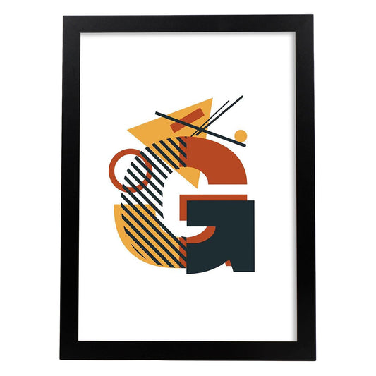 Poster de letra G. Lámina estilo Geometria con formas con imágenes del alfabeto.-Artwork-Nacnic-A4-Marco Negro-Nacnic Estudio SL