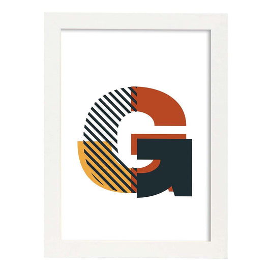 Poster de letra G. Lámina estilo Geometria con imágenes del alfabeto.-Artwork-Nacnic-A4-Marco Blanco-Nacnic Estudio SL