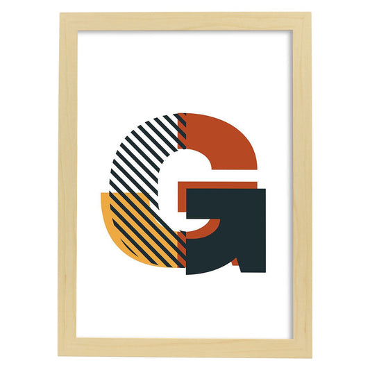 Poster de letra G. Lámina estilo Geometria con imágenes del alfabeto.-Artwork-Nacnic-A4-Marco Madera clara-Nacnic Estudio SL