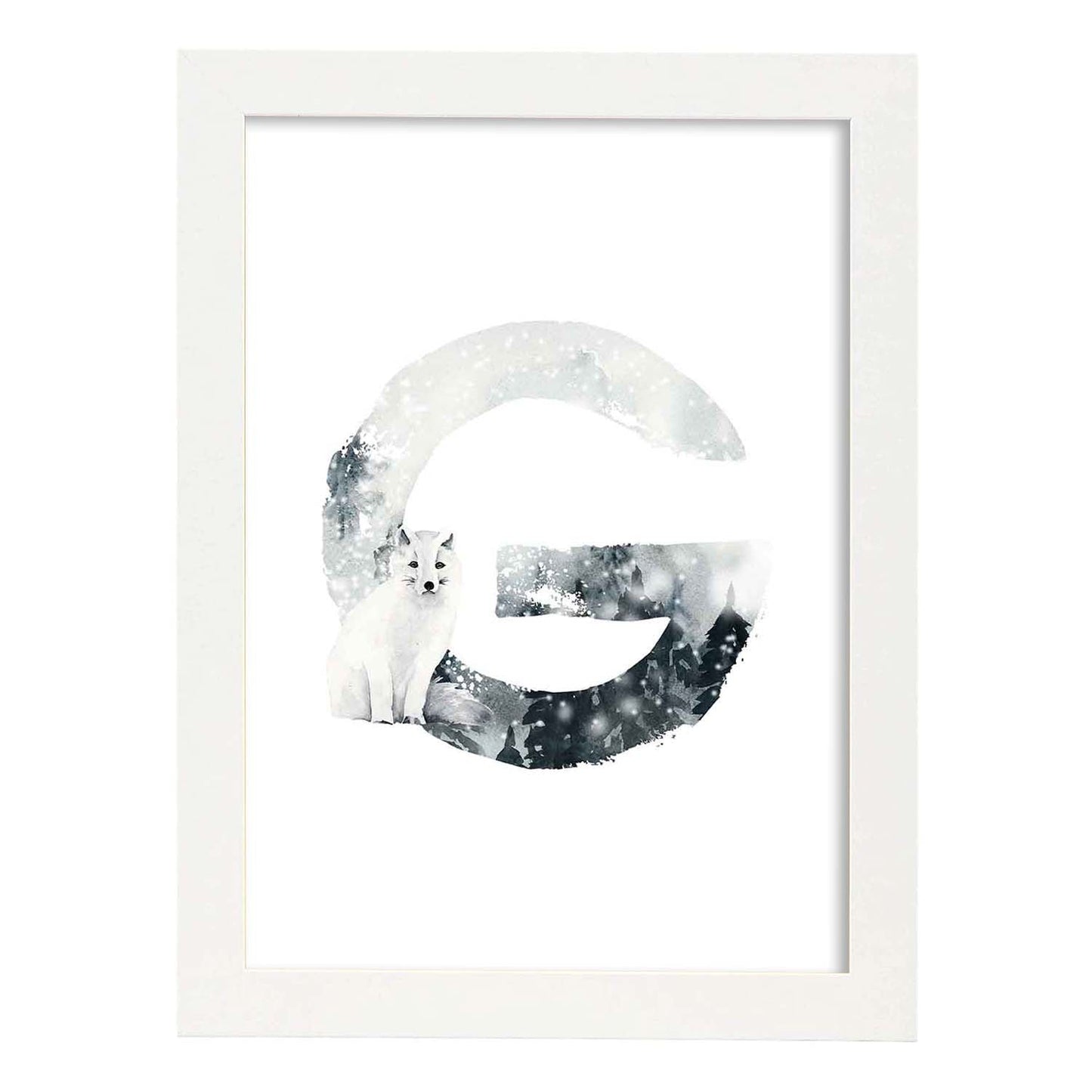 Poster de letra G. Lámina estilo Invierno con imágenes del alfabeto.-Artwork-Nacnic-A3-Marco Blanco-Nacnic Estudio SL