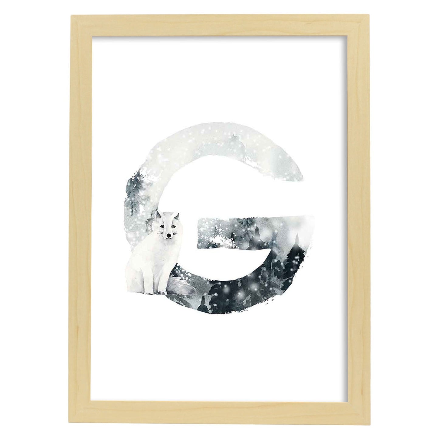 Poster de letra G. Lámina estilo Invierno con imágenes del alfabeto.-Artwork-Nacnic-A3-Marco Madera clara-Nacnic Estudio SL