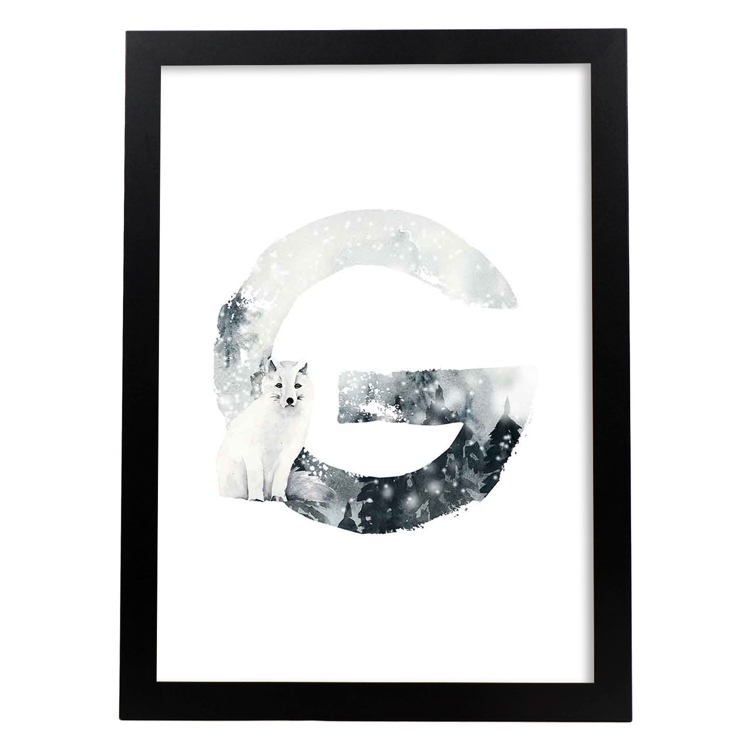 Poster de letra G. Lámina estilo Invierno con imágenes del alfabeto.-Artwork-Nacnic-A3-Marco Negro-Nacnic Estudio SL