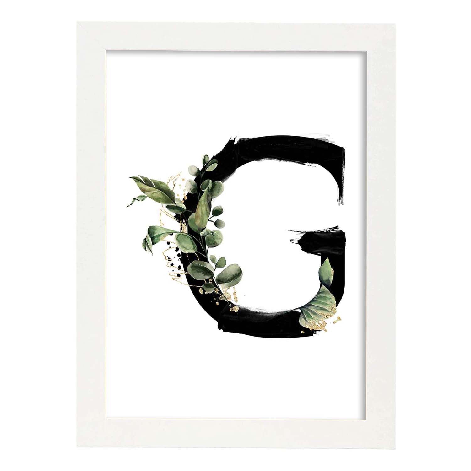 Poster de letra G. Lámina estilo Jungla Negra con imágenes del alfabeto.-Artwork-Nacnic-A3-Marco Blanco-Nacnic Estudio SL