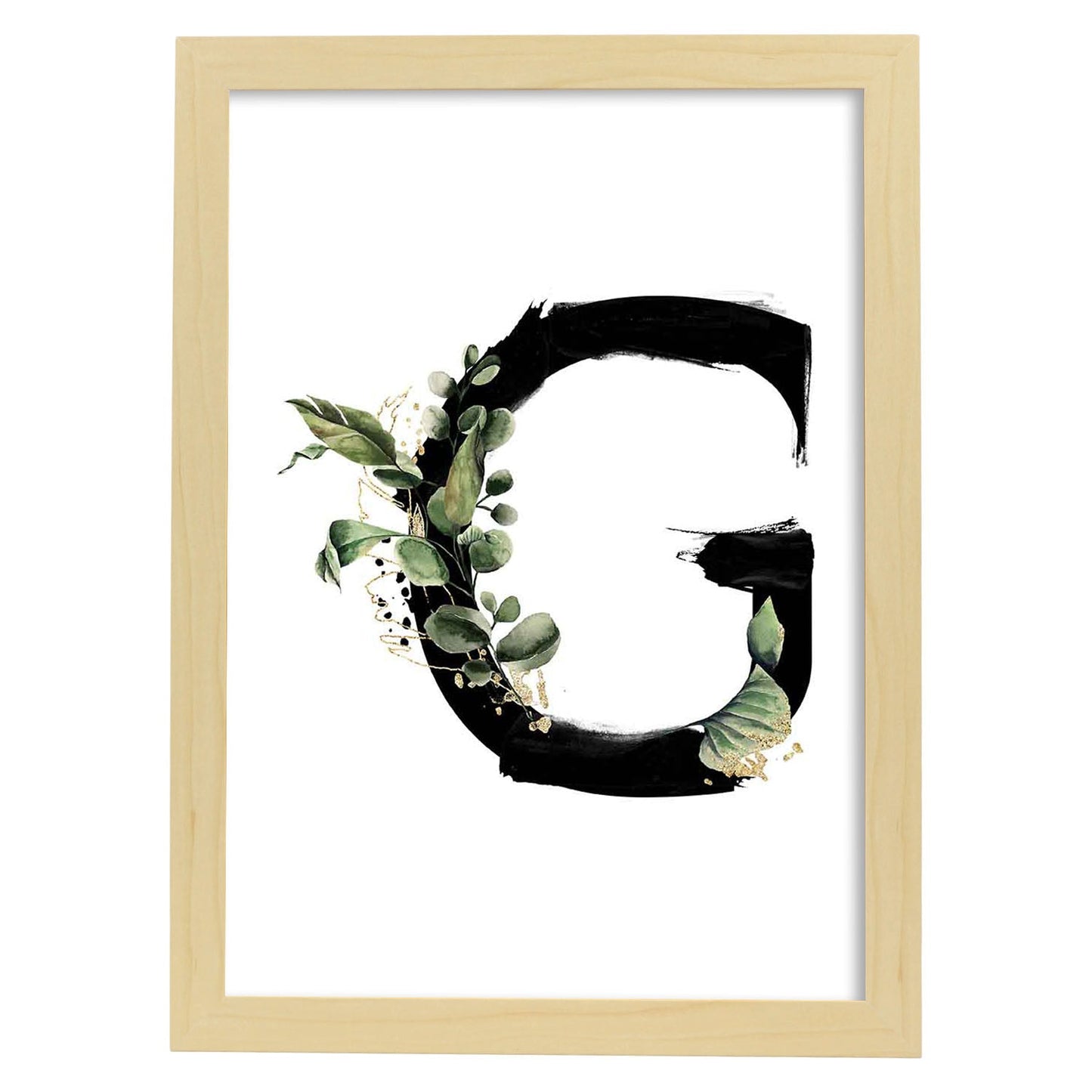 Poster de letra G. Lámina estilo Jungla Negra con imágenes del alfabeto.-Artwork-Nacnic-A3-Marco Madera clara-Nacnic Estudio SL