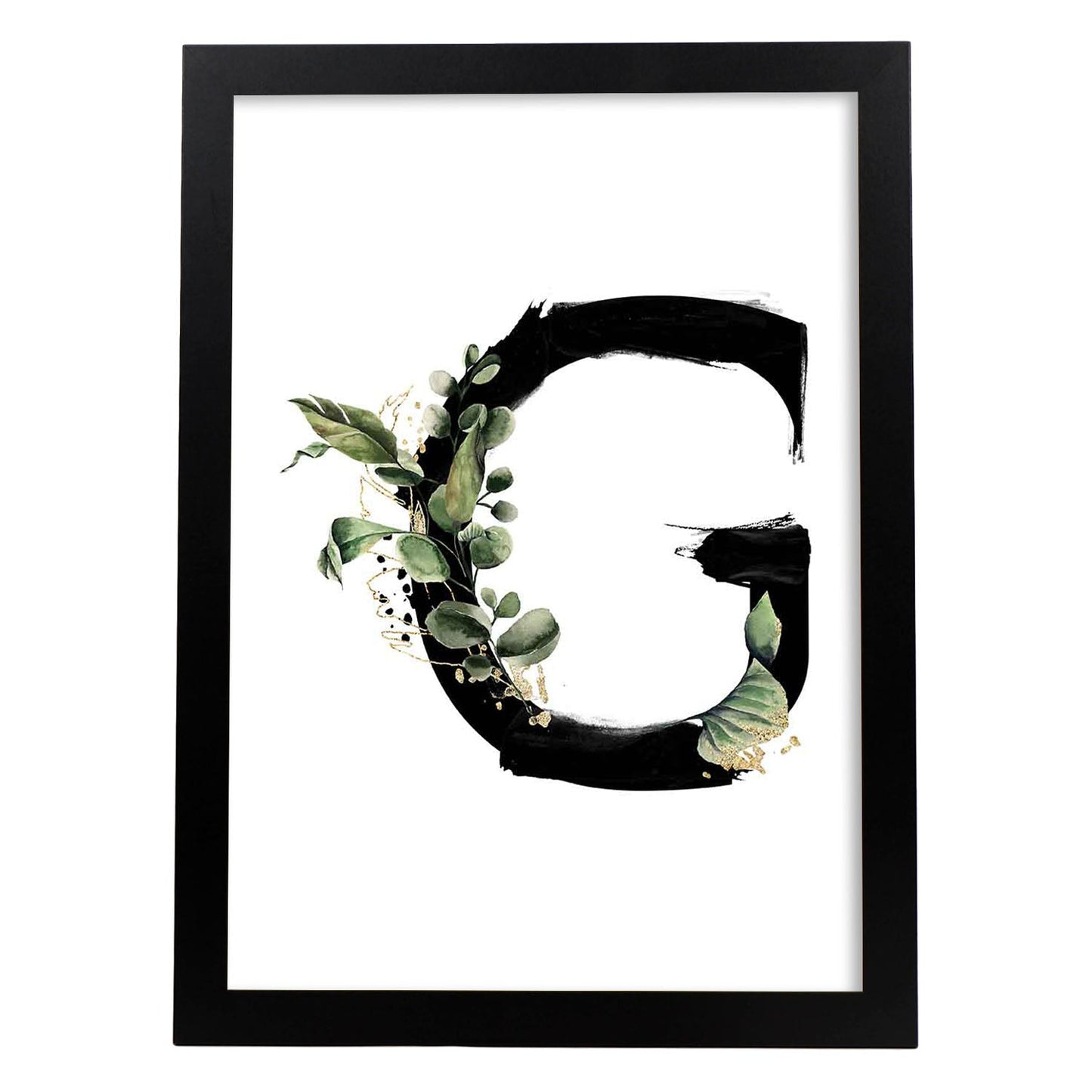 Poster de letra G. Lámina estilo Jungla Negra con imágenes del alfabeto.-Artwork-Nacnic-A3-Marco Negro-Nacnic Estudio SL
