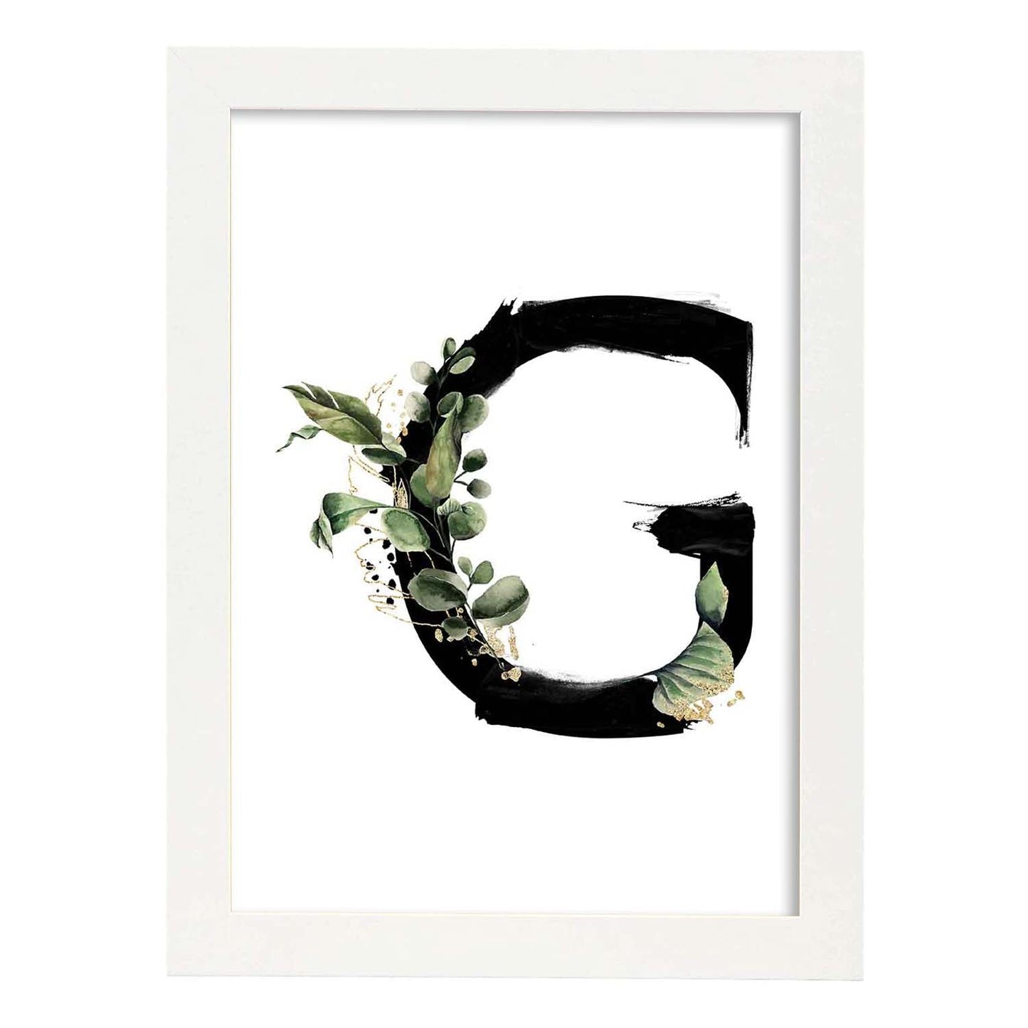 Poster de letra G. Lámina estilo Jungla Negra con imágenes del alfabeto.-Artwork-Nacnic-A4-Marco Blanco-Nacnic Estudio SL