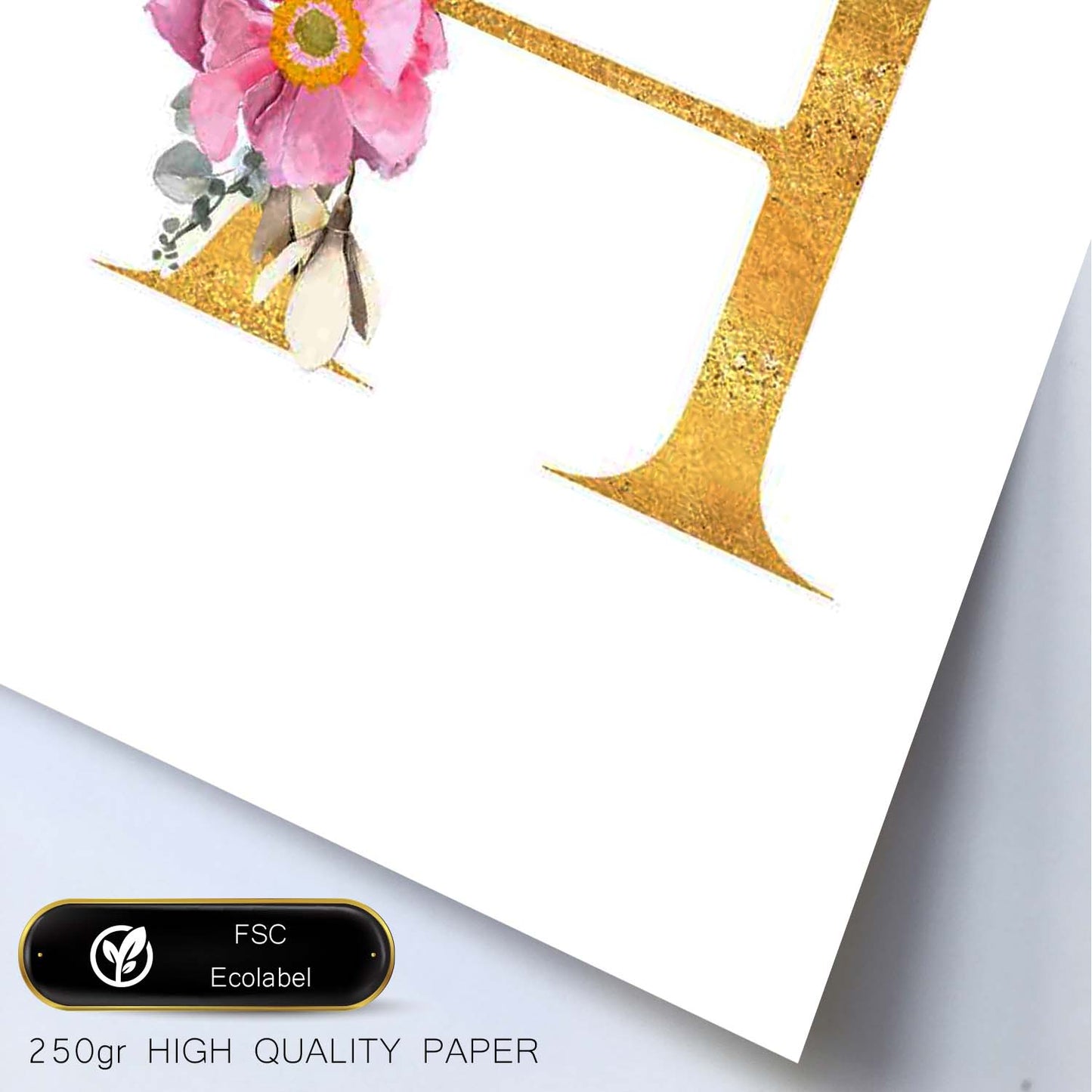 Poster de letra H. Lámina estilo Dorado Rosa con imágenes del alfabeto.-Artwork-Nacnic-Nacnic Estudio SL