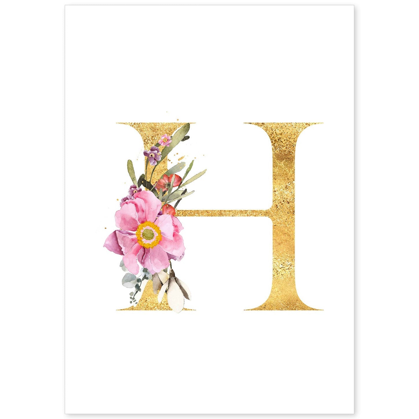Poster de letra H. Lámina estilo Dorado Rosa con imágenes del alfabeto.-Artwork-Nacnic-A4-Sin marco-Nacnic Estudio SL
