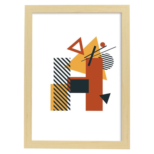 Poster de letra H. Lámina estilo Geometria con formas con imágenes del alfabeto.-Artwork-Nacnic-A4-Marco Madera clara-Nacnic Estudio SL