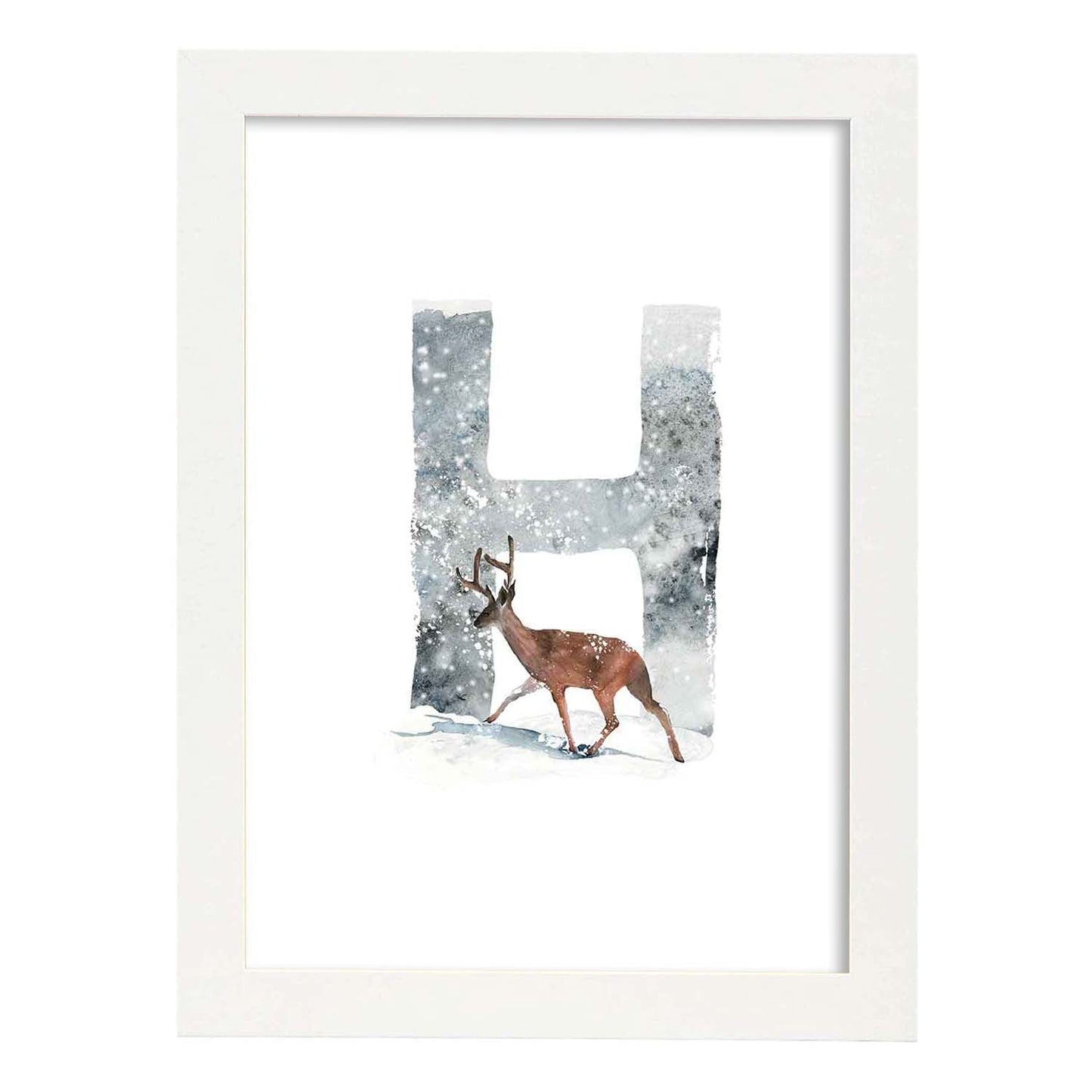 Poster de letra H. Lámina estilo Invierno con imágenes del alfabeto.-Artwork-Nacnic-A3-Marco Blanco-Nacnic Estudio SL