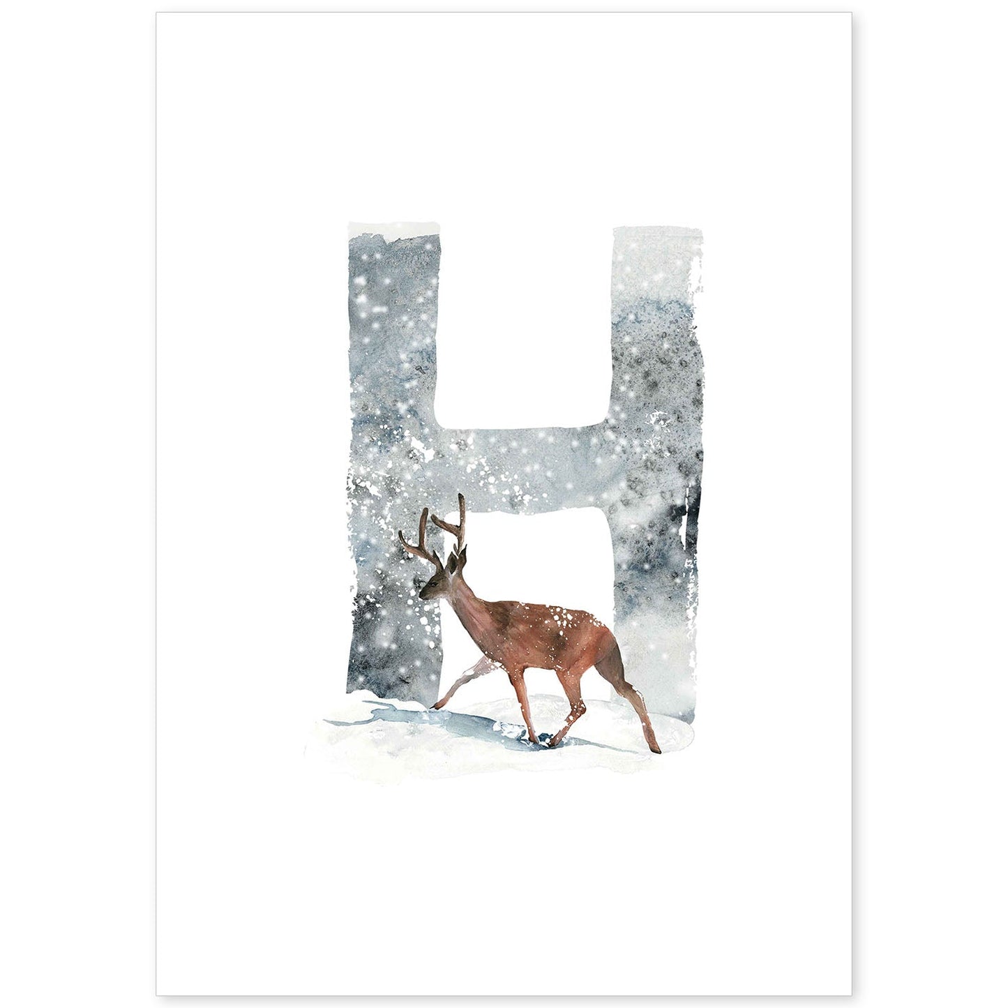 Poster de letra H. Lámina estilo Invierno con imágenes del alfabeto.-Artwork-Nacnic-A4-Sin marco-Nacnic Estudio SL