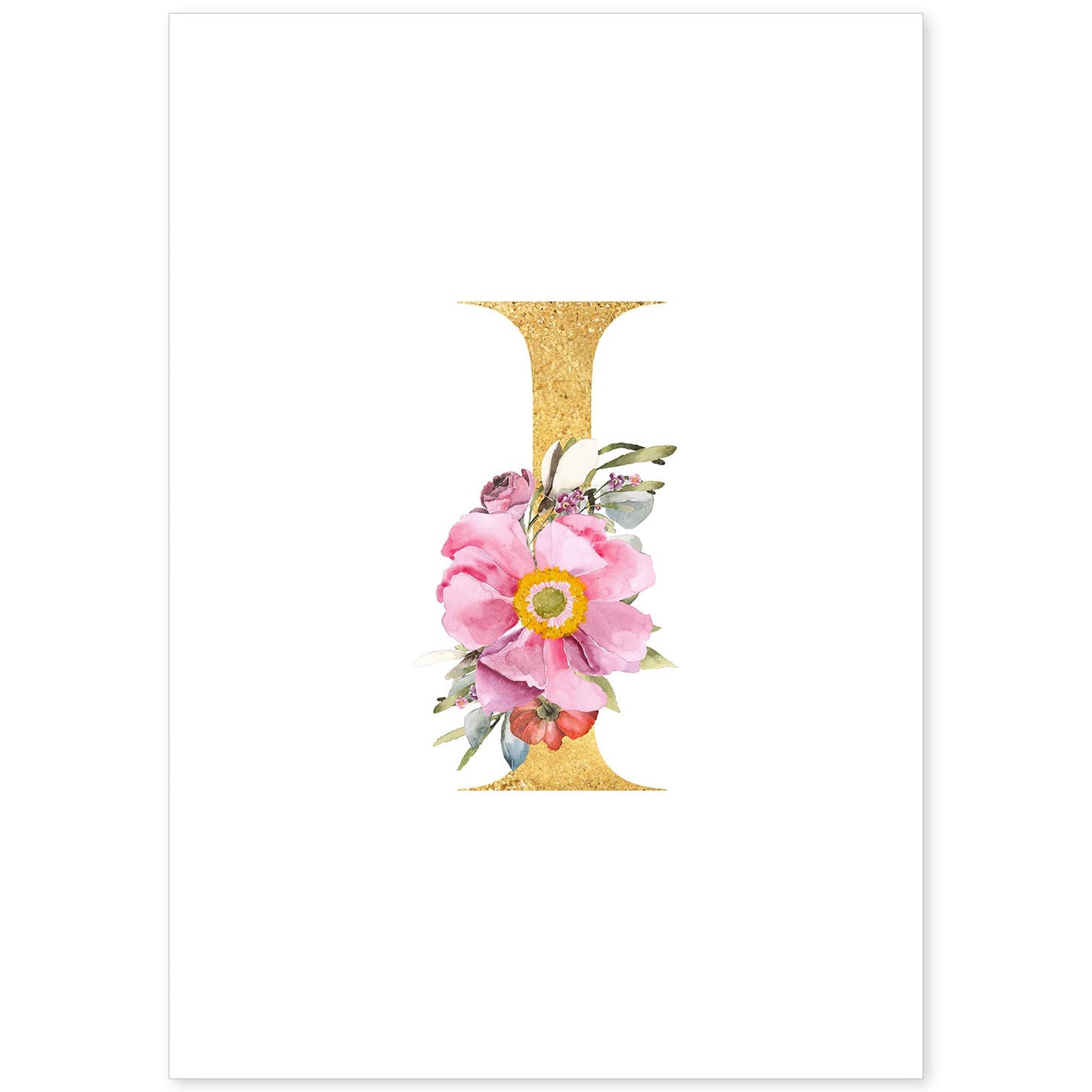 Poster de letra I. Lámina estilo Dorado Rosa con imágenes del alfabeto.-Artwork-Nacnic-A4-Sin marco-Nacnic Estudio SL