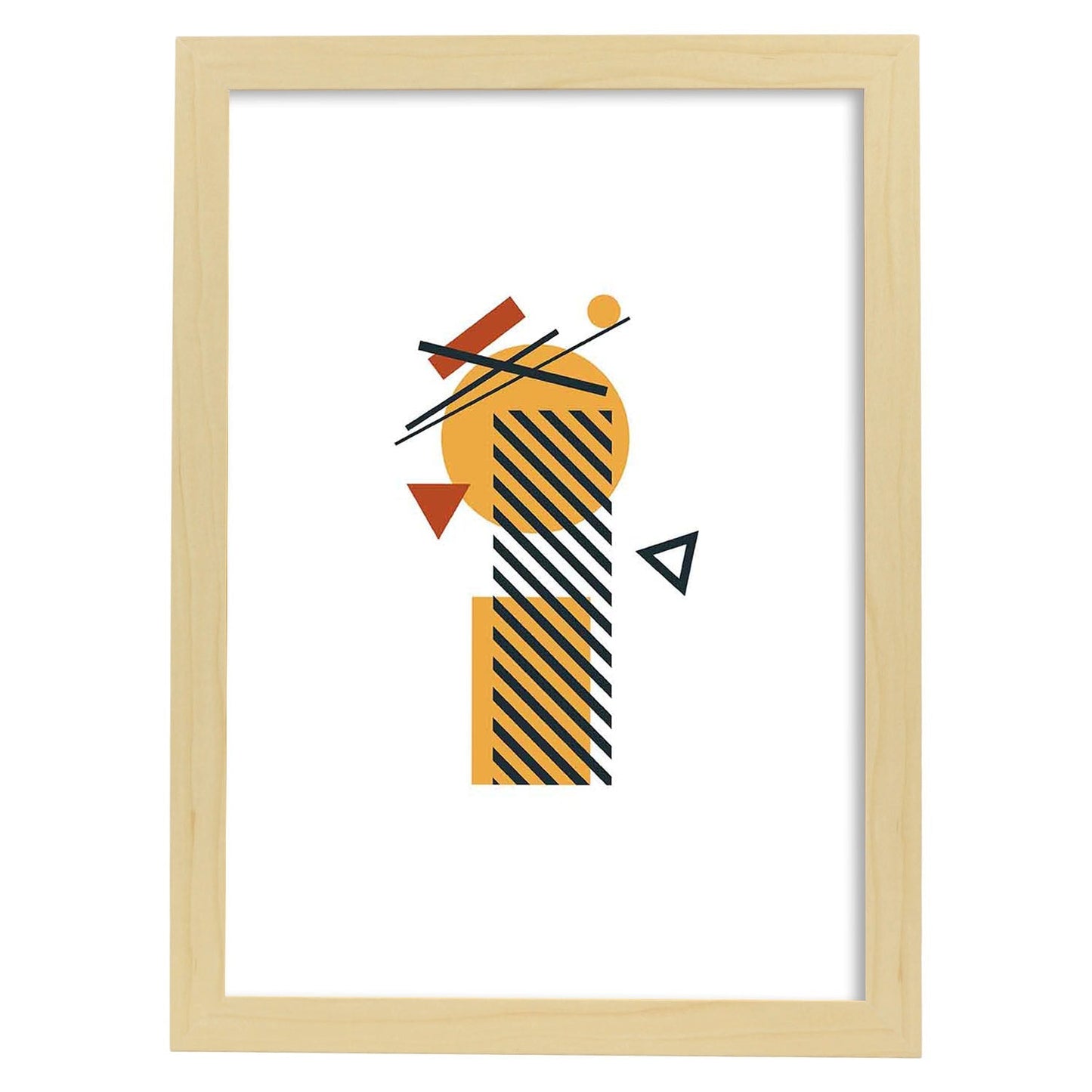 Poster de letra I. Lámina estilo Geometria con formas con imágenes del alfabeto.-Artwork-Nacnic-A3-Marco Madera clara-Nacnic Estudio SL