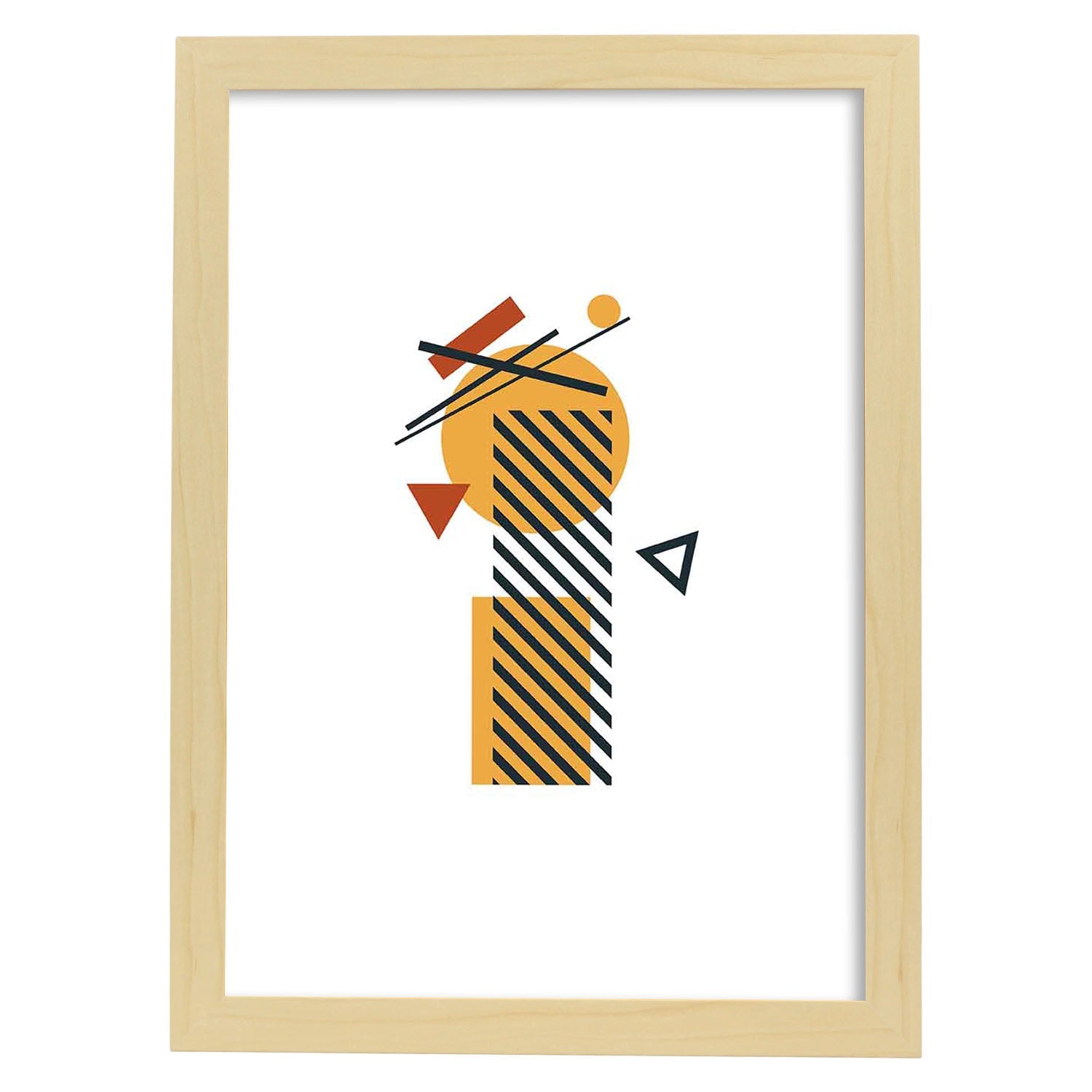 Poster de letra I. Lámina estilo Geometria con formas con imágenes del alfabeto.-Artwork-Nacnic-A4-Marco Madera clara-Nacnic Estudio SL