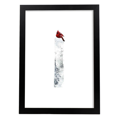 Poster de letra I. Lámina estilo Invierno con imágenes del alfabeto.-Artwork-Nacnic-A4-Marco Negro-Nacnic Estudio SL