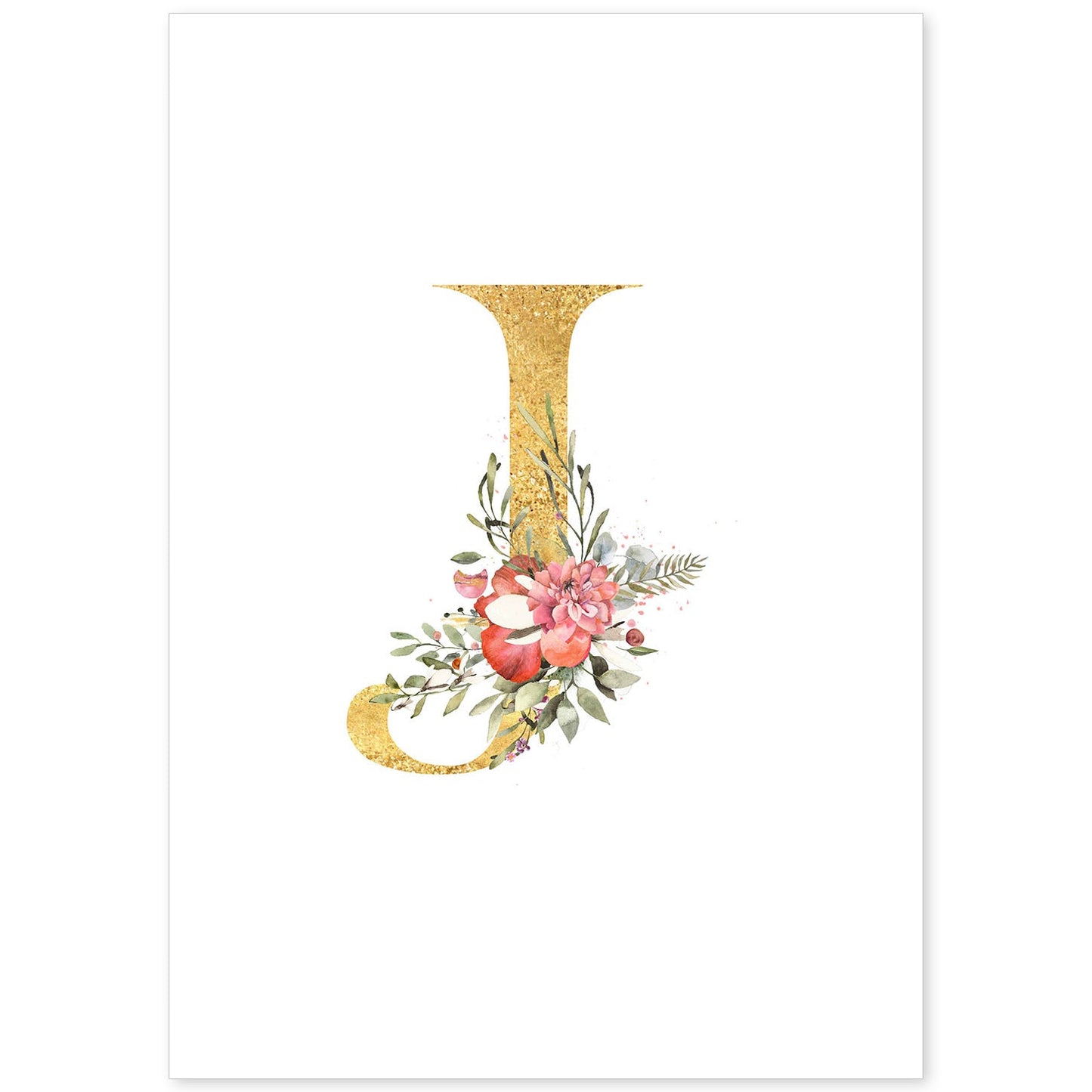 Poster de letra J. Lámina estilo Dorado Rosa con imágenes del alfabeto.-Artwork-Nacnic-A4-Sin marco-Nacnic Estudio SL
