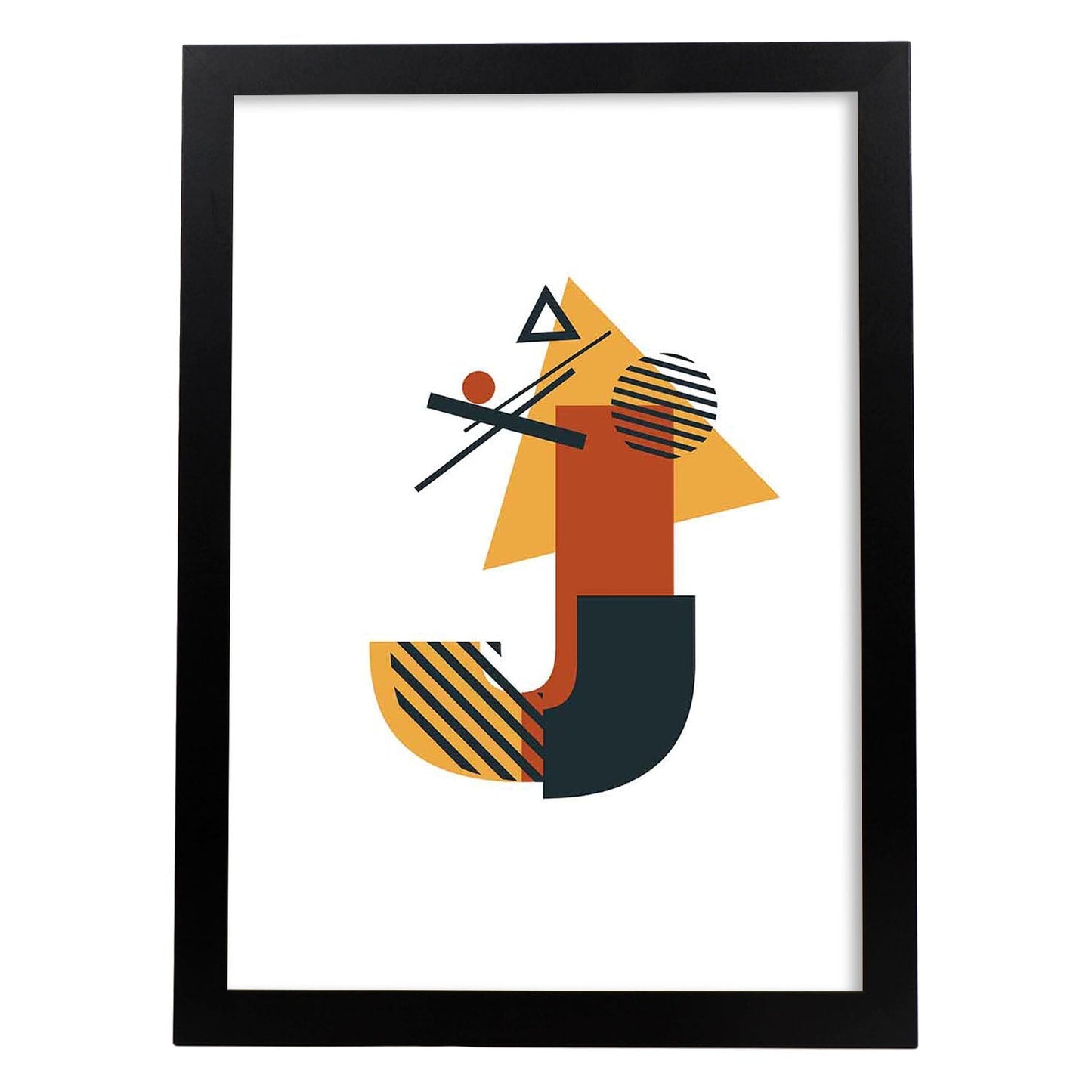 Poster de letra J. Lámina estilo Geometria con formas con imágenes del alfabeto.-Artwork-Nacnic-A4-Marco Negro-Nacnic Estudio SL