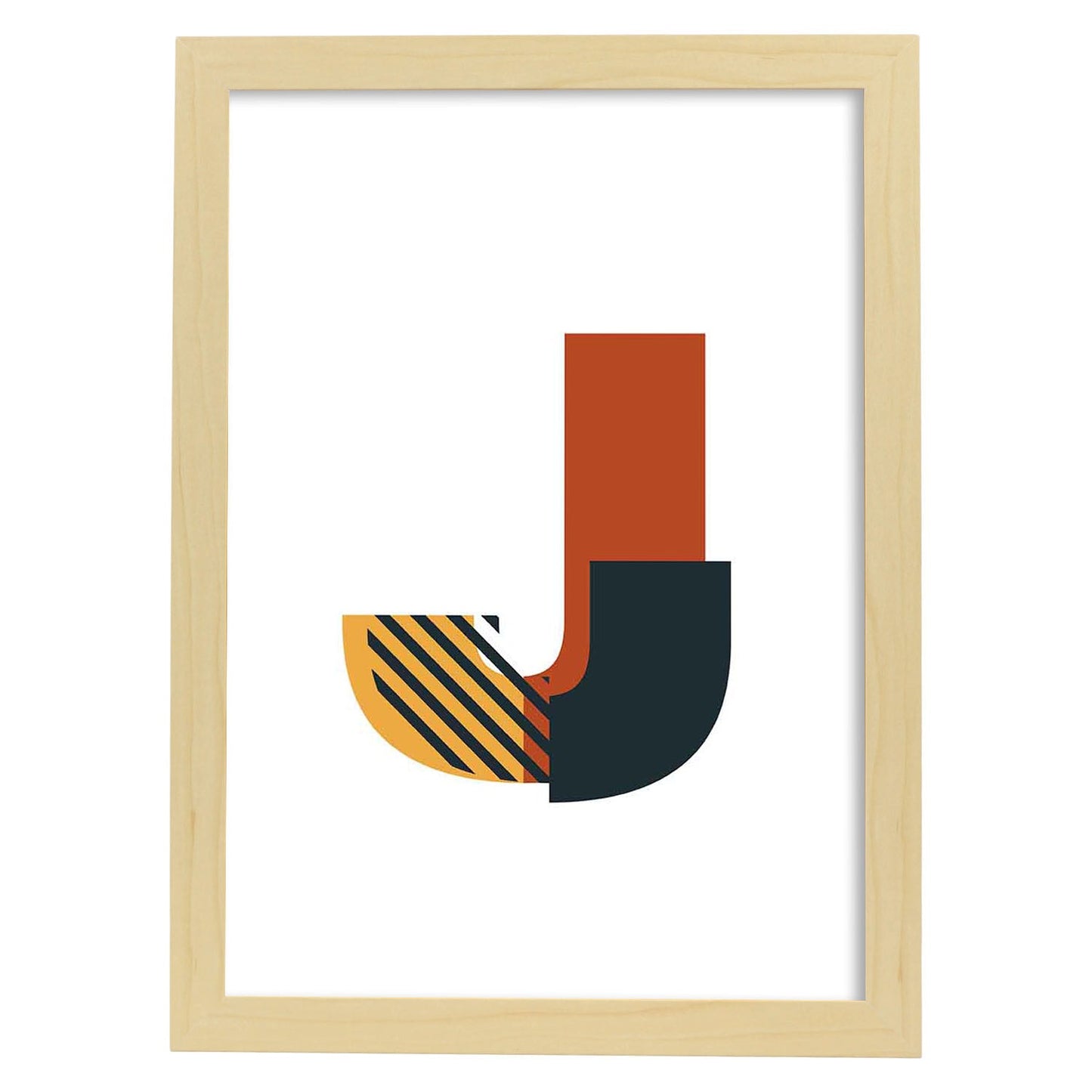 Poster de letra J. Lámina estilo Geometria con imágenes del alfabeto.-Artwork-Nacnic-A3-Marco Madera clara-Nacnic Estudio SL