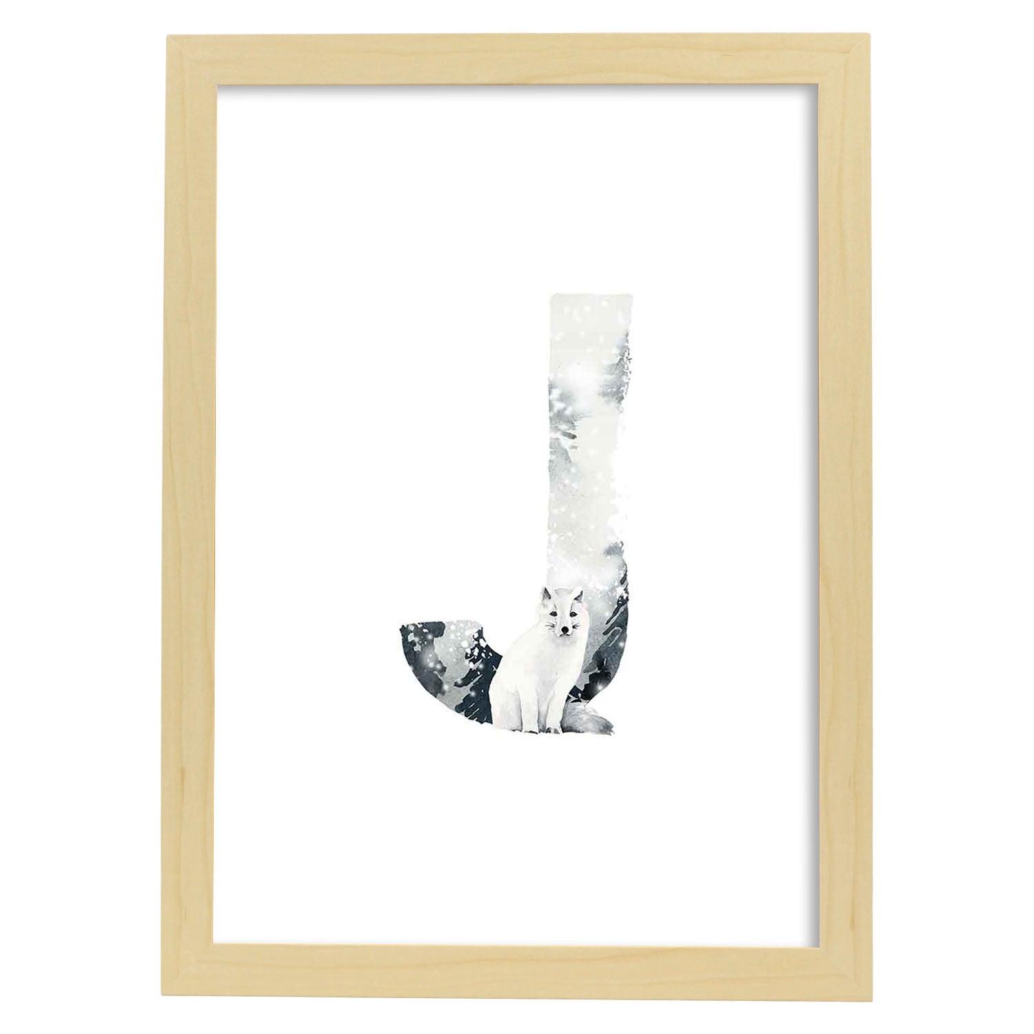 Poster de letra J. Lámina estilo Invierno con imágenes del alfabeto.-Artwork-Nacnic-A3-Marco Madera clara-Nacnic Estudio SL
