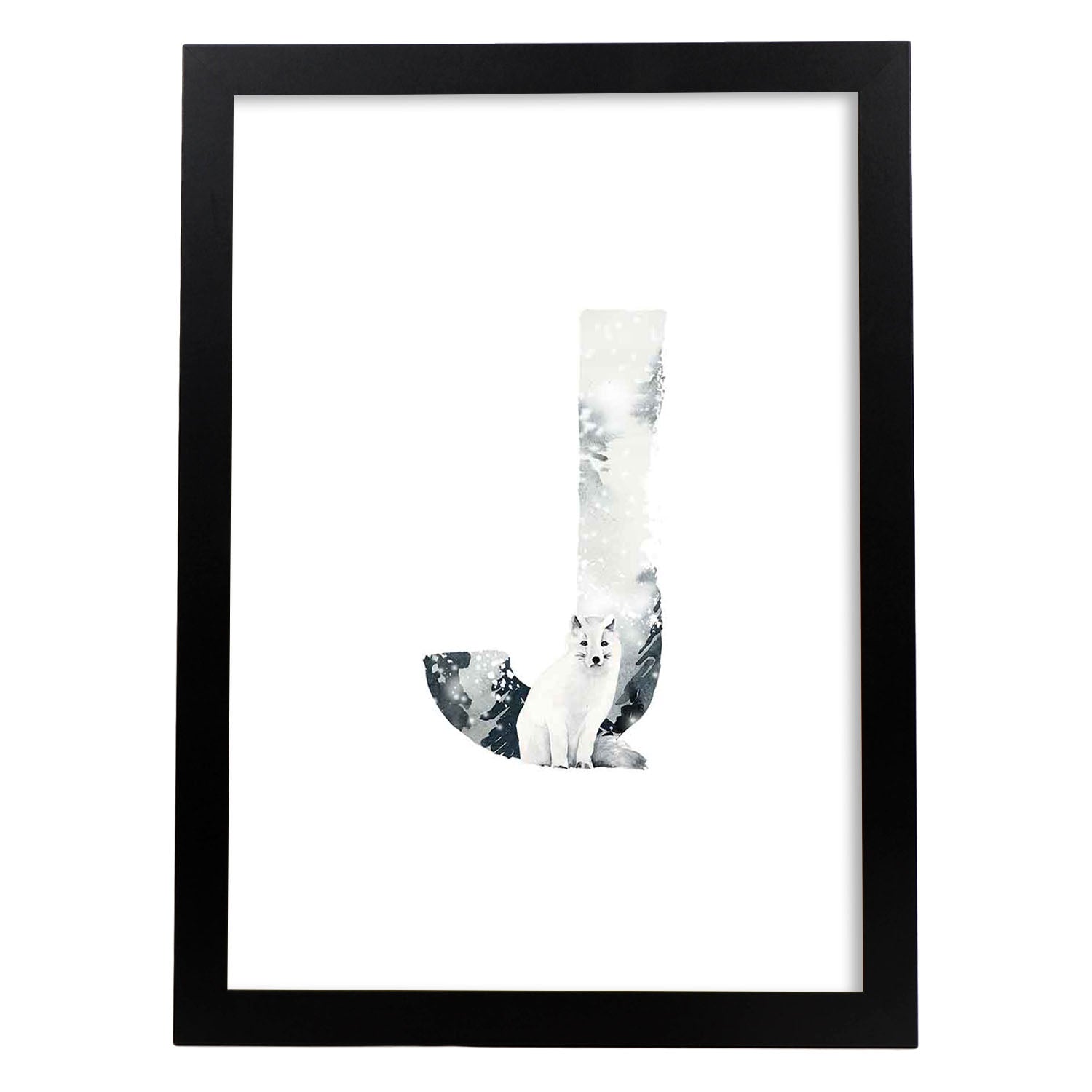 Poster de letra J. Lámina estilo Invierno con imágenes del alfabeto.-Artwork-Nacnic-A3-Marco Negro-Nacnic Estudio SL