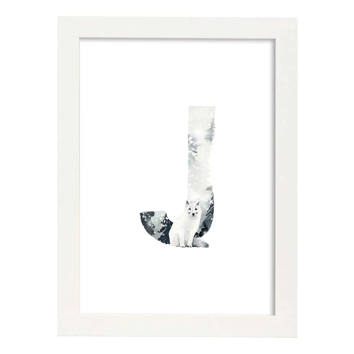 Poster de letra J. Lámina estilo Invierno con imágenes del alfabeto.-Artwork-Nacnic-A4-Marco Blanco-Nacnic Estudio SL