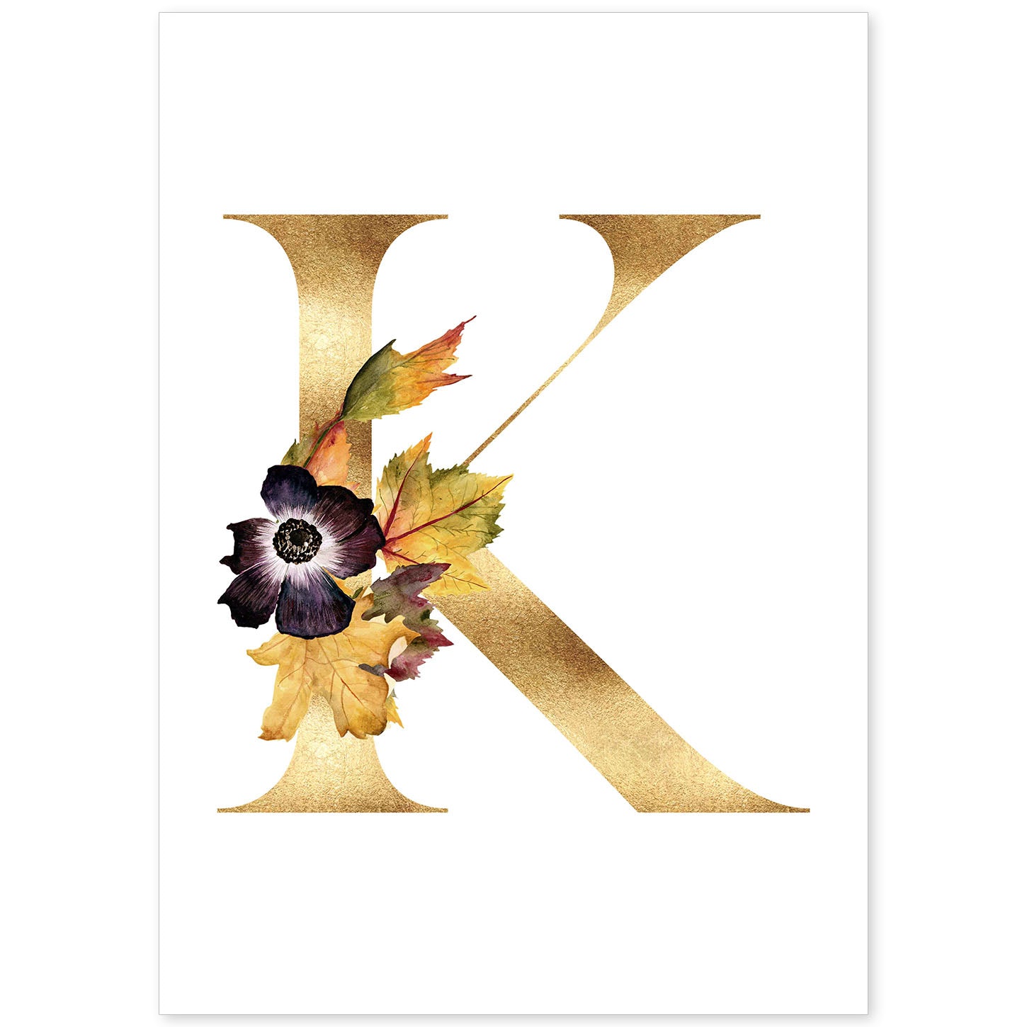 Poster de letra K. Lámina estilo Dorado Floral con imágenes del alfabeto.-Artwork-Nacnic-A4-Sin marco-Nacnic Estudio SL