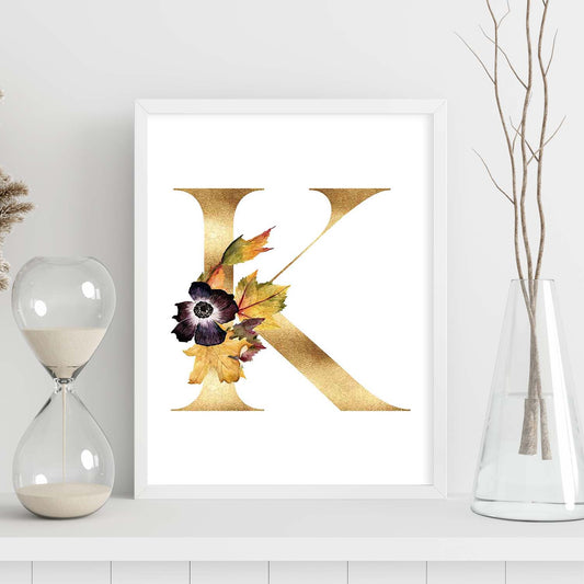 Poster de letra K. Lámina estilo Dorado Floral con imágenes del alfabeto.-Artwork-Nacnic-Nacnic Estudio SL