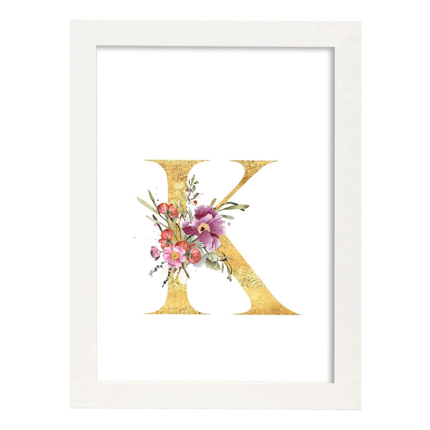 Poster de letra K. Lámina estilo Dorado Rosa con imágenes del alfabeto.-Artwork-Nacnic-A3-Marco Blanco-Nacnic Estudio SL