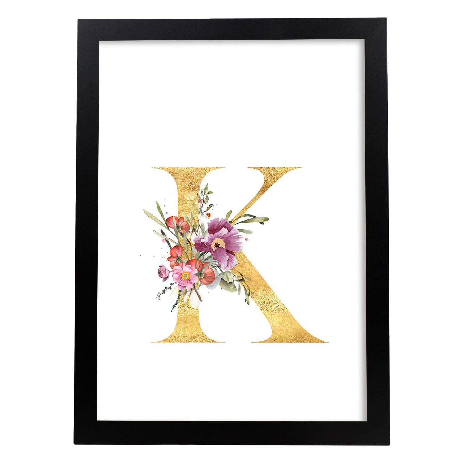 Poster de letra K. Lámina estilo Dorado Rosa con imágenes del alfabeto.-Artwork-Nacnic-A3-Marco Negro-Nacnic Estudio SL