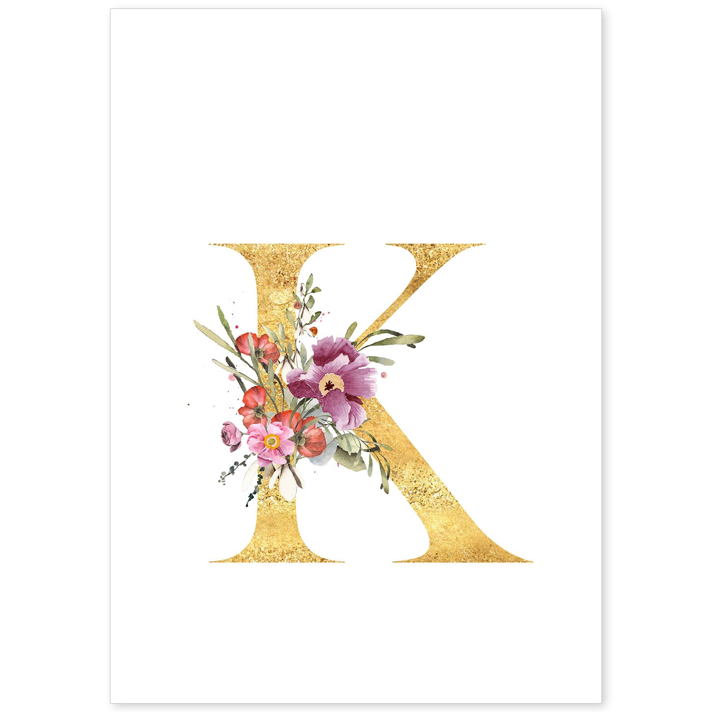 Poster de letra K. Lámina estilo Dorado Rosa con imágenes del alfabeto.-Artwork-Nacnic-A4-Sin marco-Nacnic Estudio SL