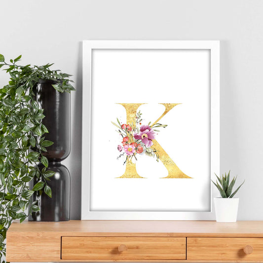 Poster de letra K. Lámina estilo Dorado Rosa con imágenes del alfabeto.-Artwork-Nacnic-Nacnic Estudio SL
