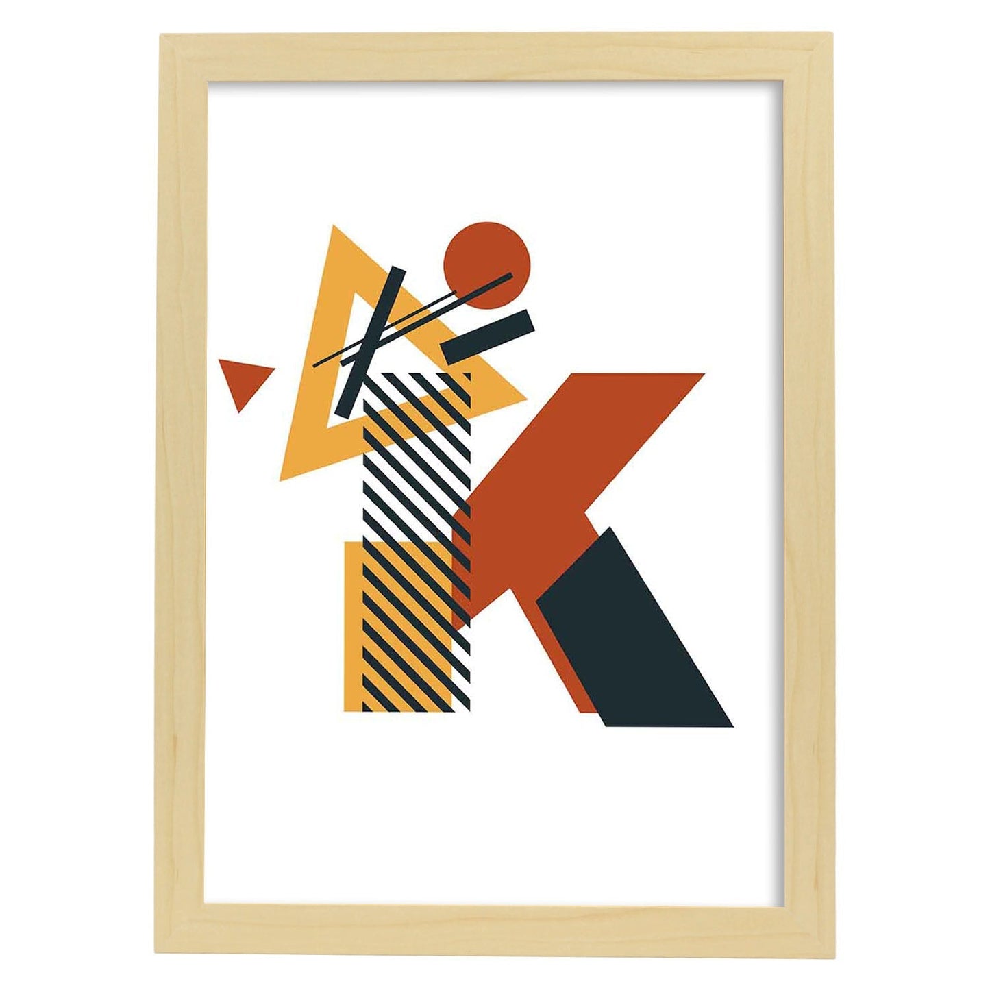 Poster de letra K. Lámina estilo Geometria con formas con imágenes del alfabeto.-Artwork-Nacnic-A3-Marco Madera clara-Nacnic Estudio SL