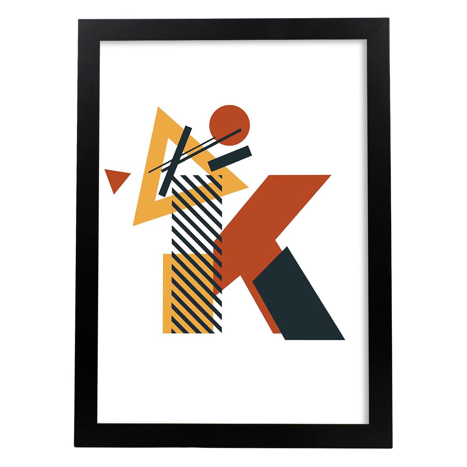 Poster de letra K. Lámina estilo Geometria con formas con imágenes del alfabeto.-Artwork-Nacnic-A3-Marco Negro-Nacnic Estudio SL