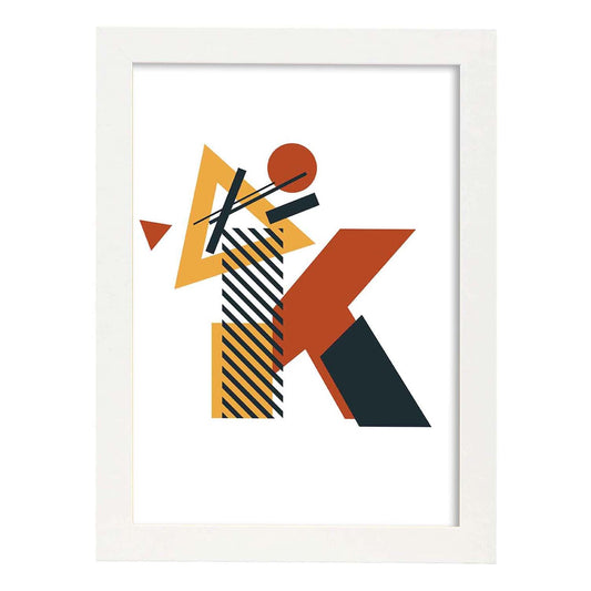 Poster de letra K. Lámina estilo Geometria con formas con imágenes del alfabeto.-Artwork-Nacnic-A4-Marco Blanco-Nacnic Estudio SL
