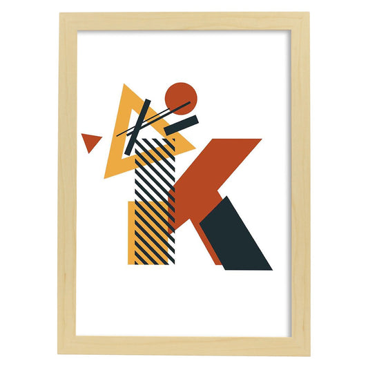Poster de letra K. Lámina estilo Geometria con formas con imágenes del alfabeto.-Artwork-Nacnic-A4-Marco Madera clara-Nacnic Estudio SL