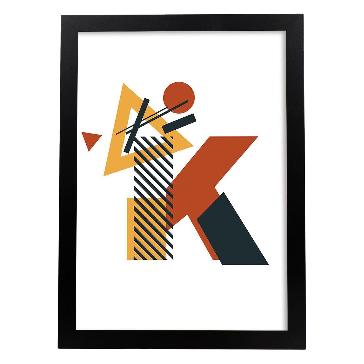 Poster de letra K. Lámina estilo Geometria con formas con imágenes del alfabeto.-Artwork-Nacnic-A4-Marco Negro-Nacnic Estudio SL