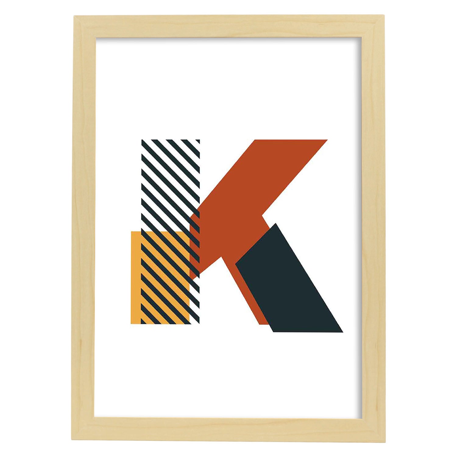 Poster de letra K. Lámina estilo Geometria con imágenes del alfabeto.-Artwork-Nacnic-A3-Marco Madera clara-Nacnic Estudio SL