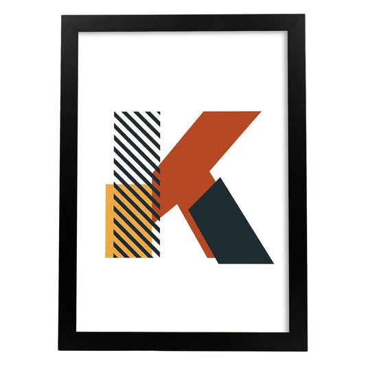 Poster de letra K. Lámina estilo Geometria con imágenes del alfabeto.-Artwork-Nacnic-A4-Marco Negro-Nacnic Estudio SL