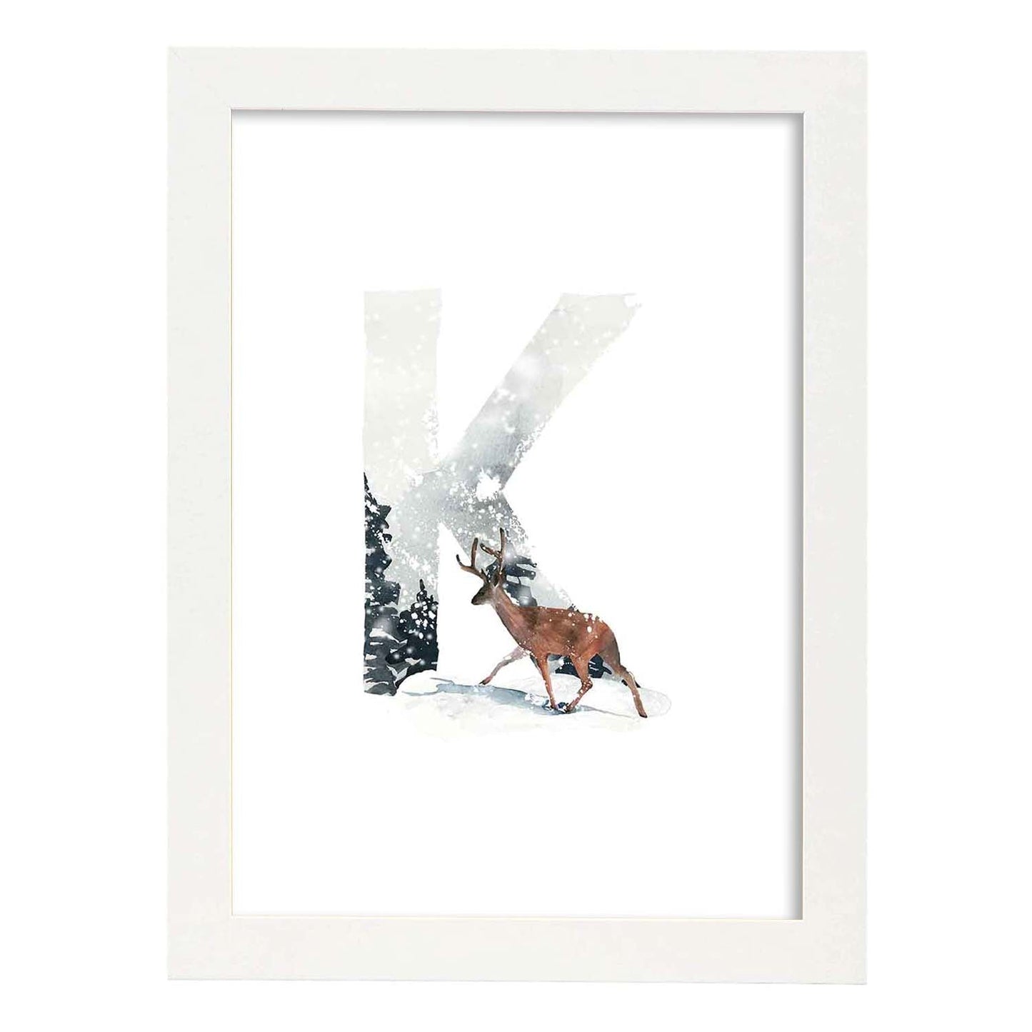 Poster de letra K. Lámina estilo Invierno con imágenes del alfabeto.-Artwork-Nacnic-A3-Marco Blanco-Nacnic Estudio SL