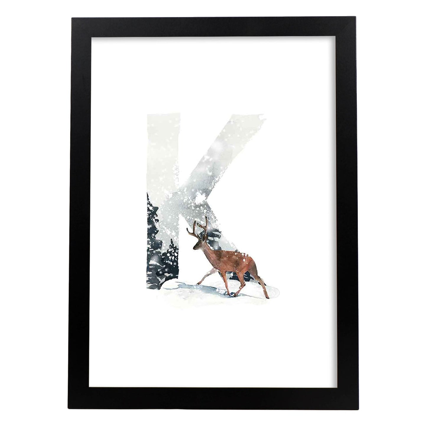 Poster de letra K. Lámina estilo Invierno con imágenes del alfabeto.-Artwork-Nacnic-A3-Marco Negro-Nacnic Estudio SL