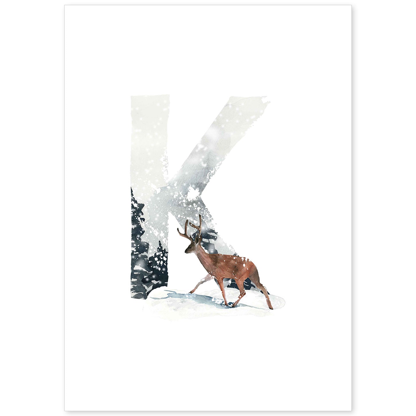 Poster de letra K. Lámina estilo Invierno con imágenes del alfabeto.-Artwork-Nacnic-A4-Sin marco-Nacnic Estudio SL