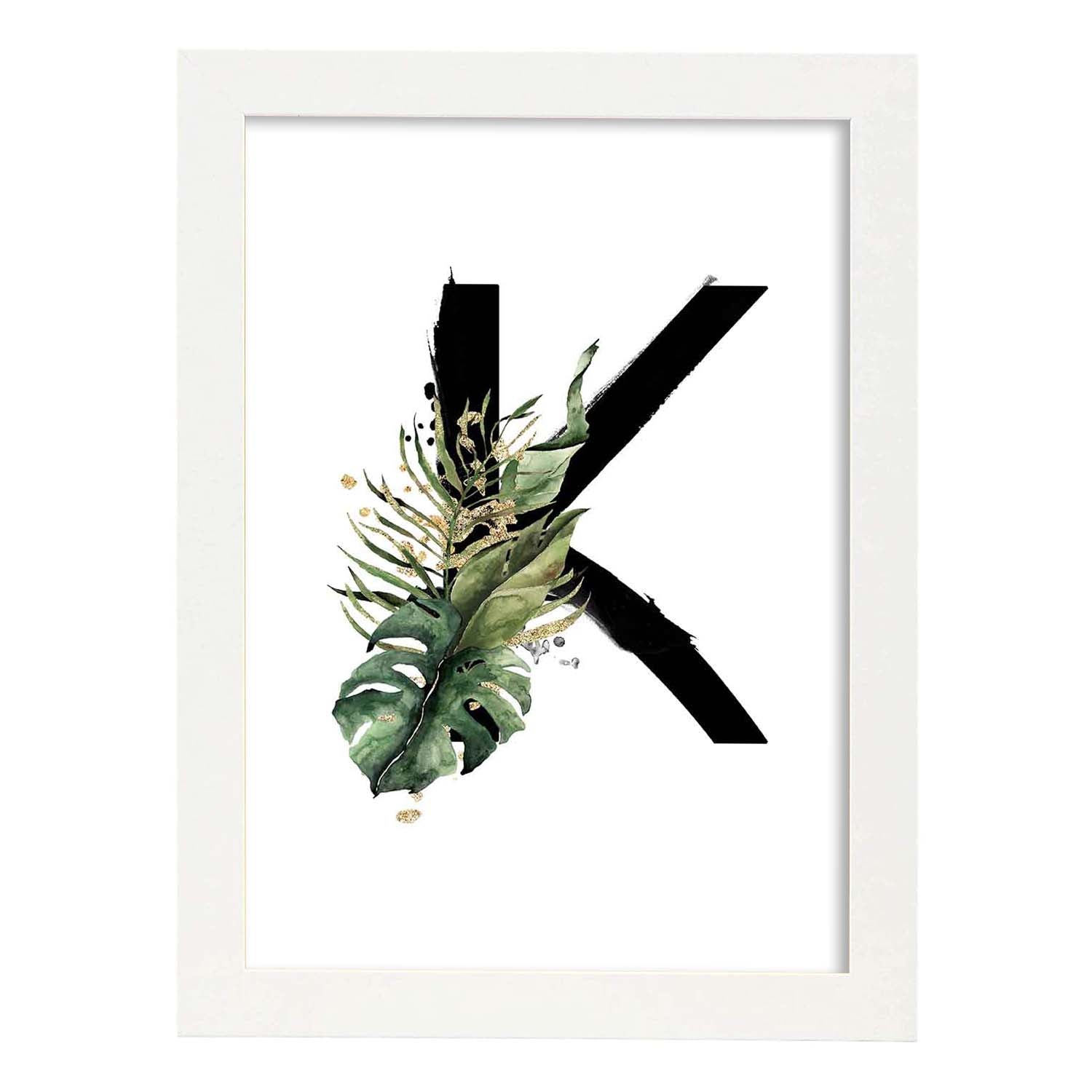 Poster de letra K. Lámina estilo Jungla Negra con imágenes del alfabeto.-Artwork-Nacnic-A3-Marco Blanco-Nacnic Estudio SL