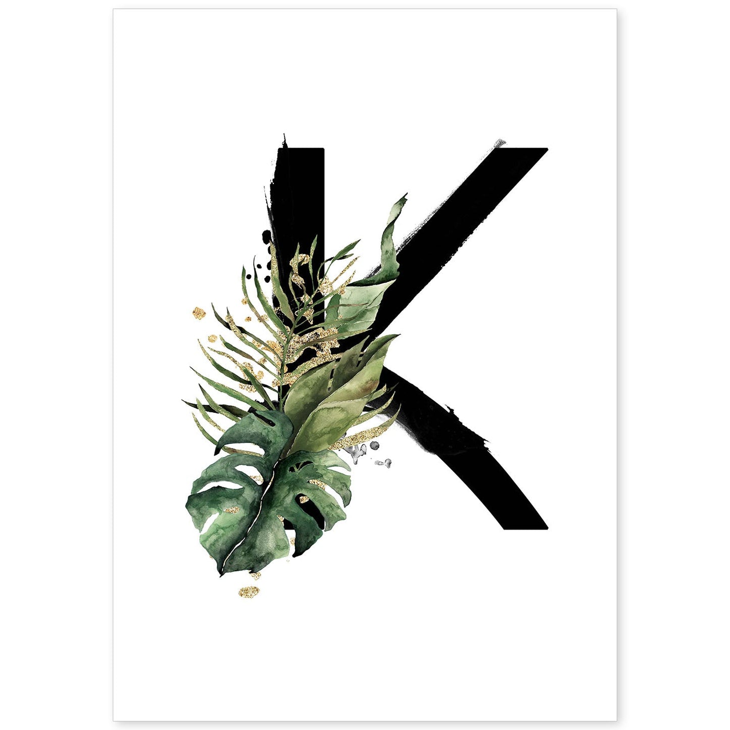 Poster de letra K. Lámina estilo Jungla Negra con imágenes del alfabeto.-Artwork-Nacnic-A4-Sin marco-Nacnic Estudio SL