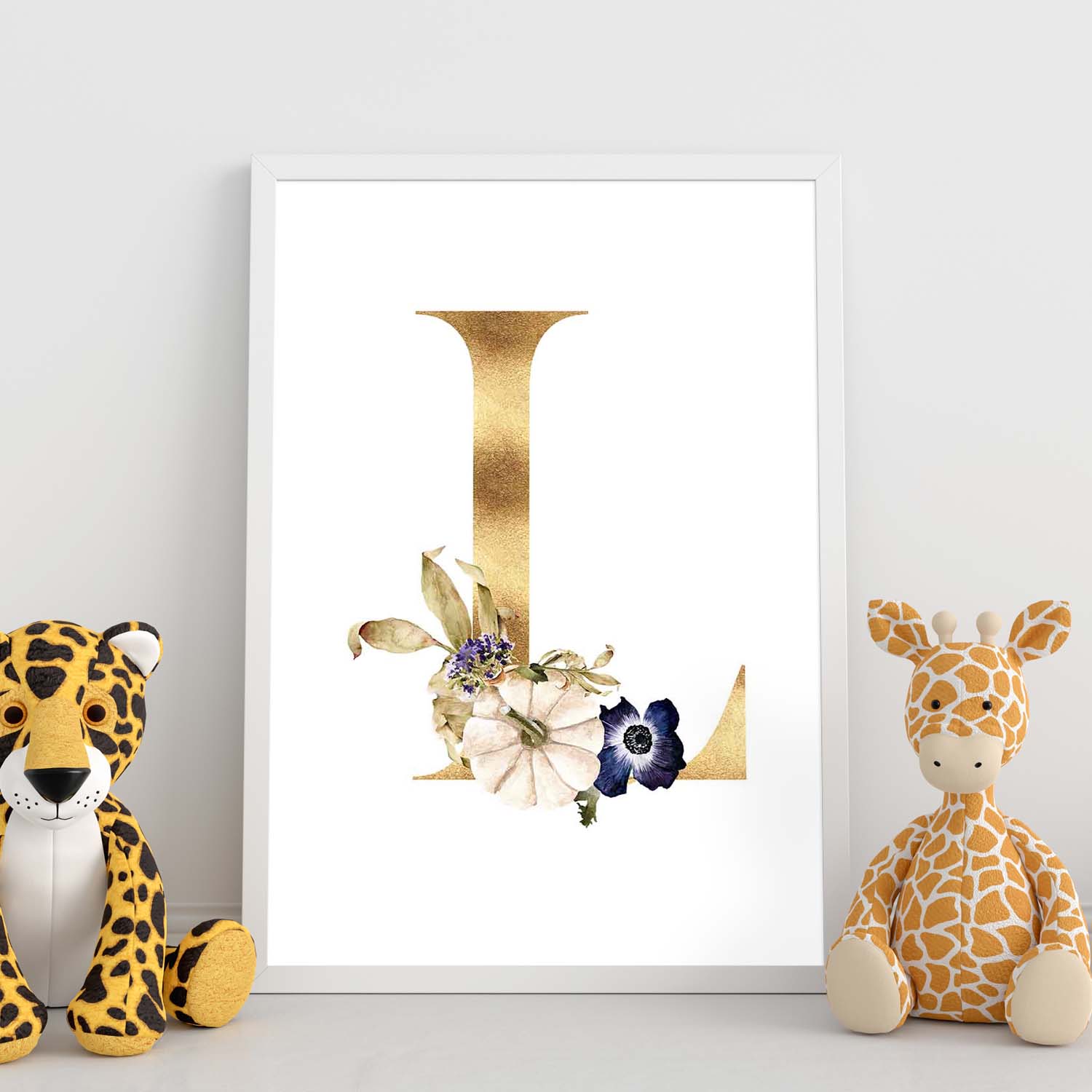 Poster de letra L. Lámina estilo Dorado Floral con imágenes del alfabeto.-Artwork-Nacnic-Nacnic Estudio SL