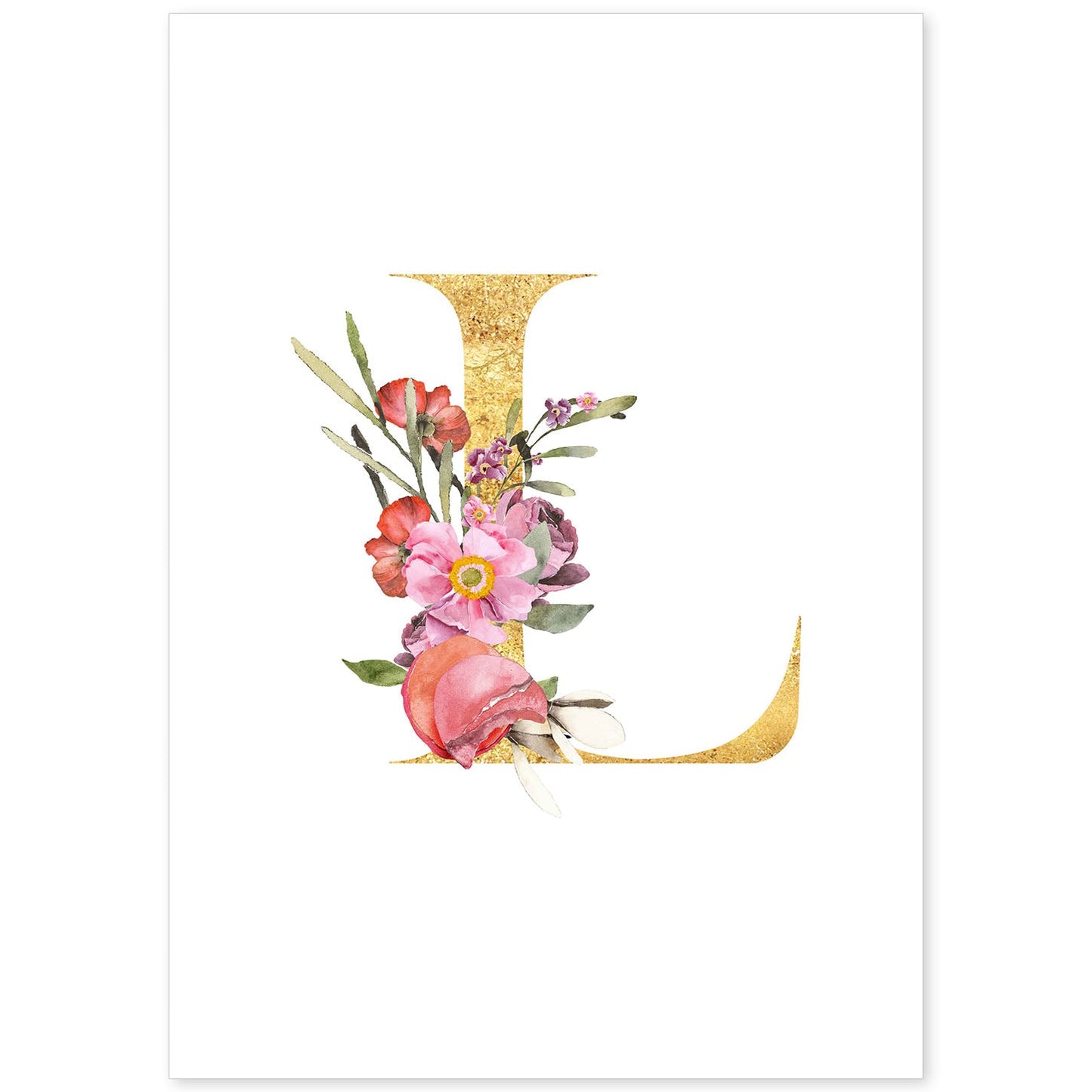 Poster de letra L. Lámina estilo Dorado Rosa con imágenes del alfabeto.-Artwork-Nacnic-A4-Sin marco-Nacnic Estudio SL